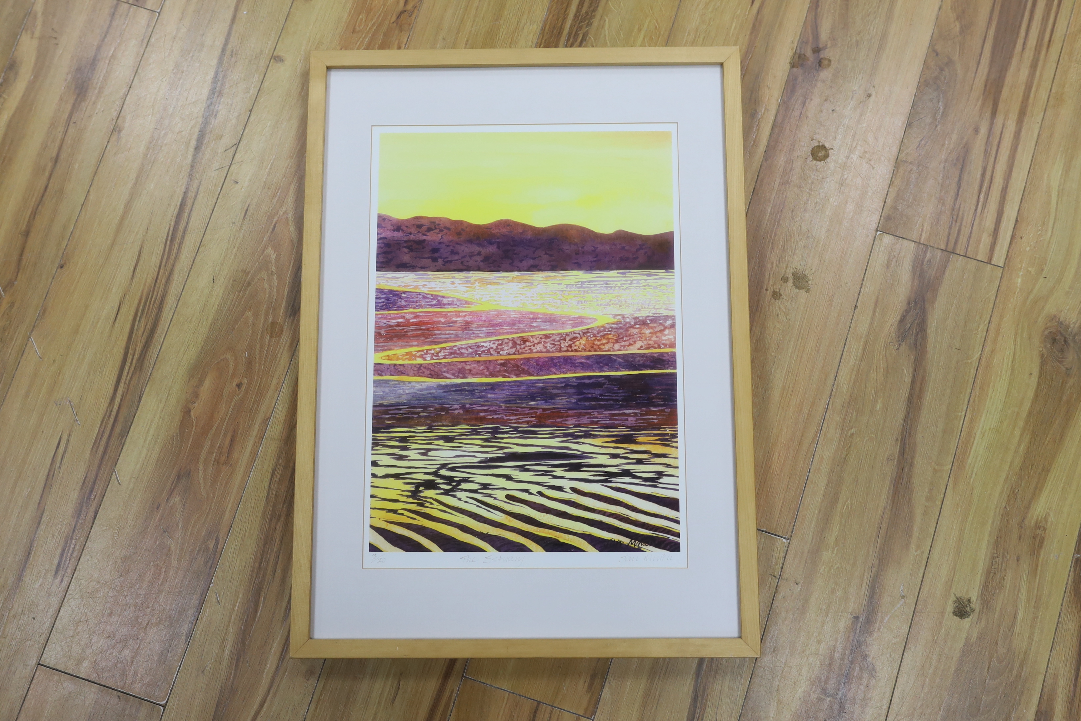 Jan Minch, colour print, ‘The Estuary’, limited edition 3/20, signed in pencil, 54 x 37cm